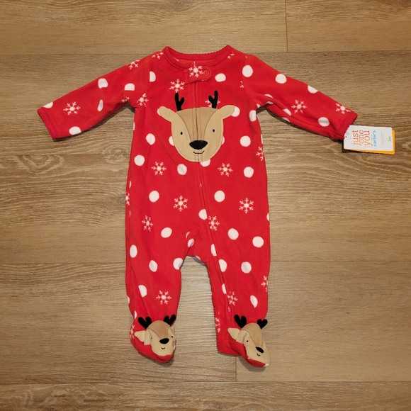 Carter's Just One You Baby Reindeer Fleece Footed Pajamas Size 3 Months New - Picture 1 of 8